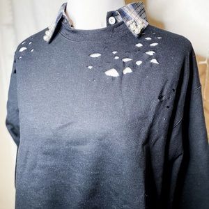 Flannel-Collar Pearl Sweater